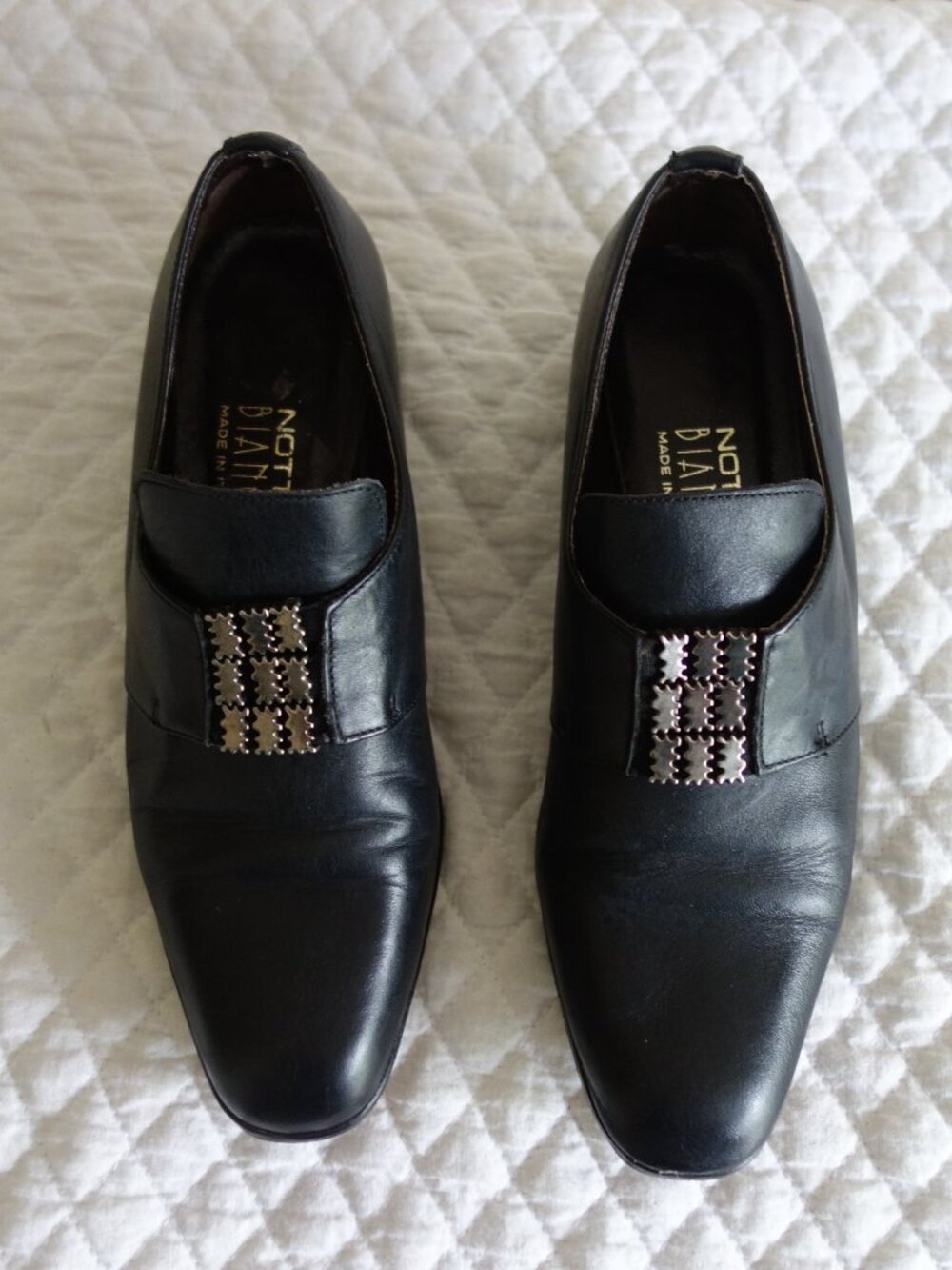 NOTTE BIANCA Italy Black Leather metal accents slip-on shoes 36.5 us approx. 6.5